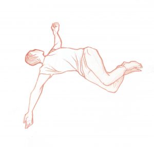 Sketch of man performing a supine twist yoga pose
