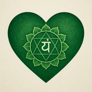 Green Heart with Anahata chakra symbol in the middle