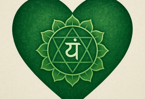 Green Heart with Anahata chakra symbol in the middle