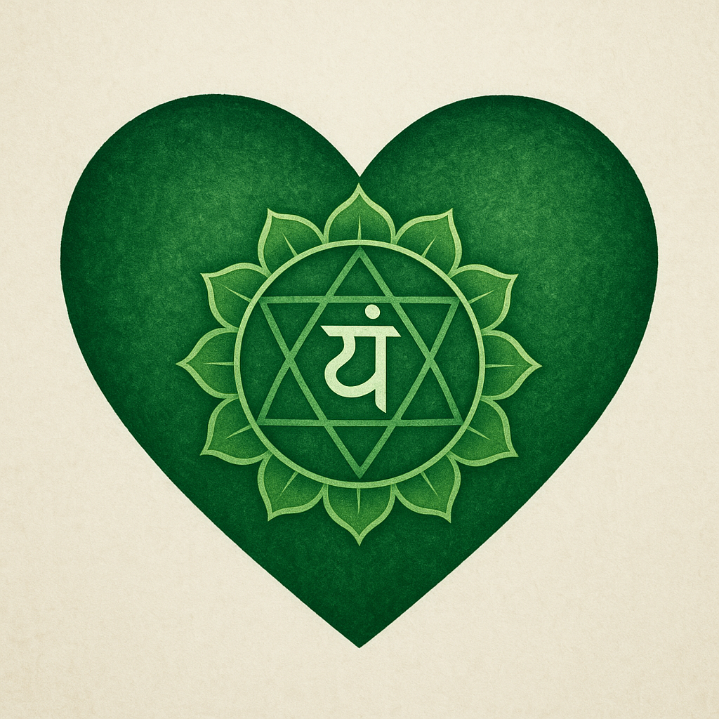 Green Heart with Anahata chakra symbol in the middle